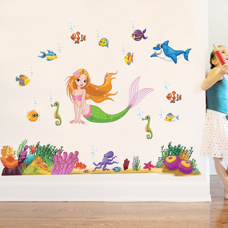 RELIZA Wall Sticker / Stiker Dinding IKAN FISH KAMAR MANDI TOILET HIU SHARK MERMAID JM7292