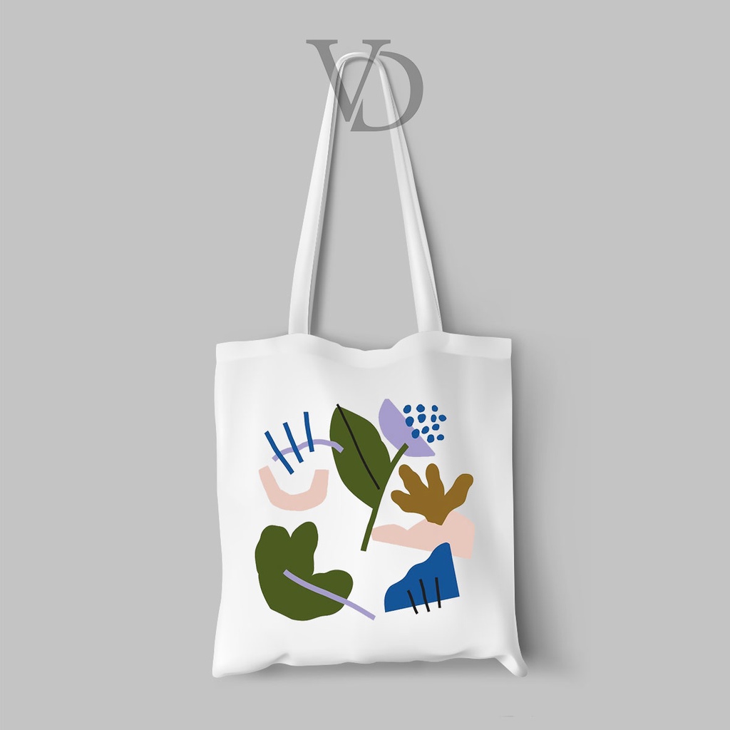 TOTE BAG BAHAN KANVAS MOTIF NORDIC TROPICAL ART TERBARU / AESTHETIC TOTE BAG / TAS BELANJA MOTIF