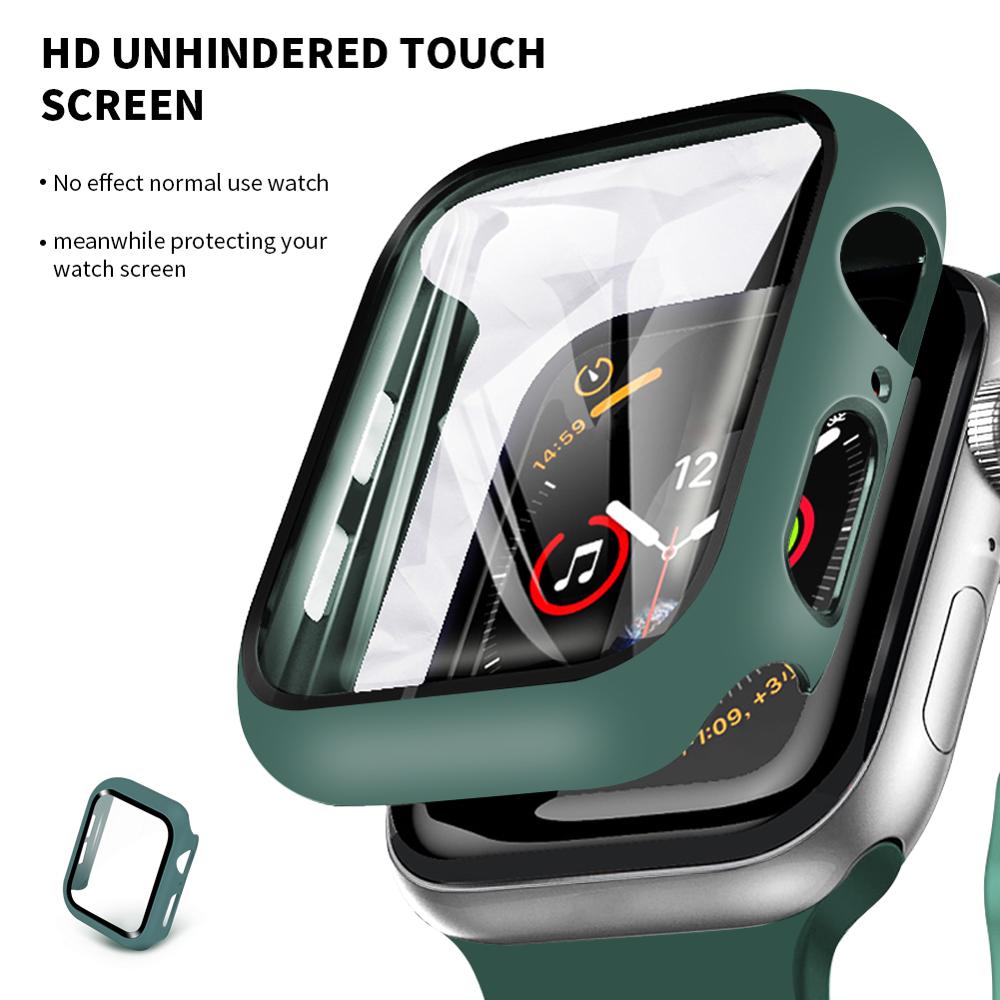 Pelindung Layar Tempered Glass Full Cover 360 Derajat Bumper Frame Matte Untuk Apple Watch Seri 5 4 3 2 1