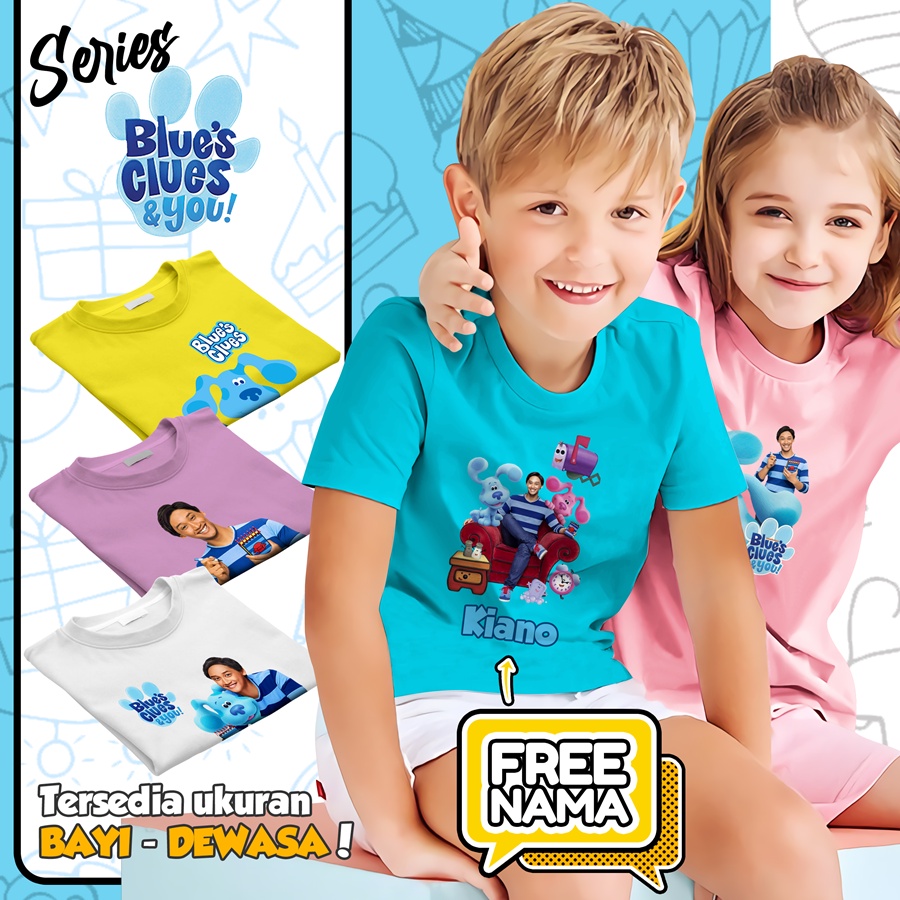 Baju Kaos ANAK DAN DEWASA BLUE CLUE YOU COUPLE (FREE NAMA)