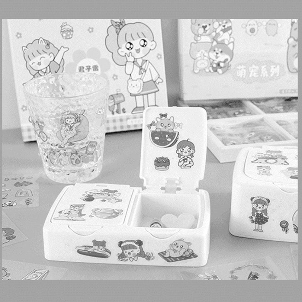 Lanfy Stiker PET Lucu Set Gift Box Perekat Packing Dekorasi Tahan Air Minuman Makanan Hewan Perempuan Pola Diary Foto Album Kertas Decals