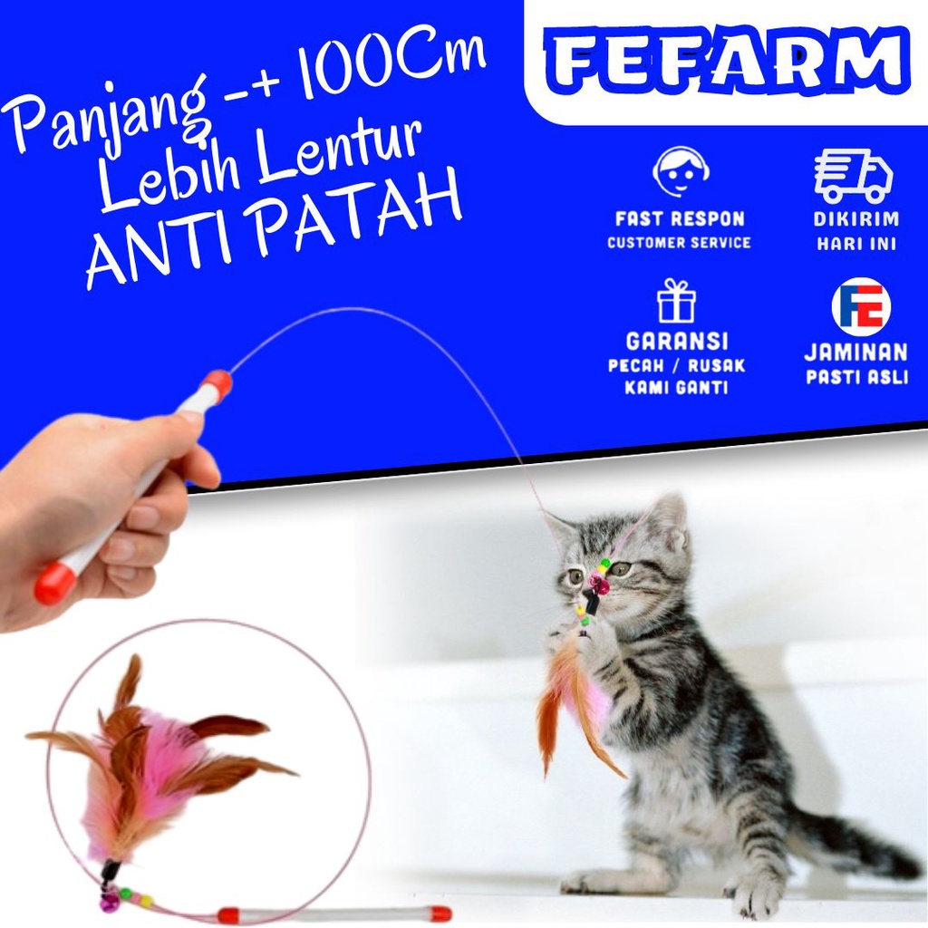 Tongkat Kucing Lucu Mainan Hewan Peliharaan Tongkat Bulu Lentur Mainan Kucing Tongkat Stick Pancing Cat Toy FEFARM