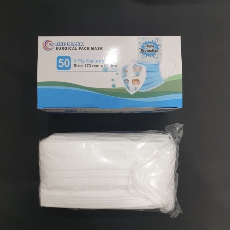 Masker Medis Surgical 3 ply earloop JSP Mask kemenkes embos @50pcs