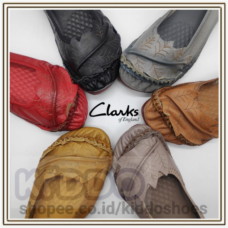 CLARKS Leaf Daun 9910-1 Sepatu Flat Wanita Kulit Sapi Original