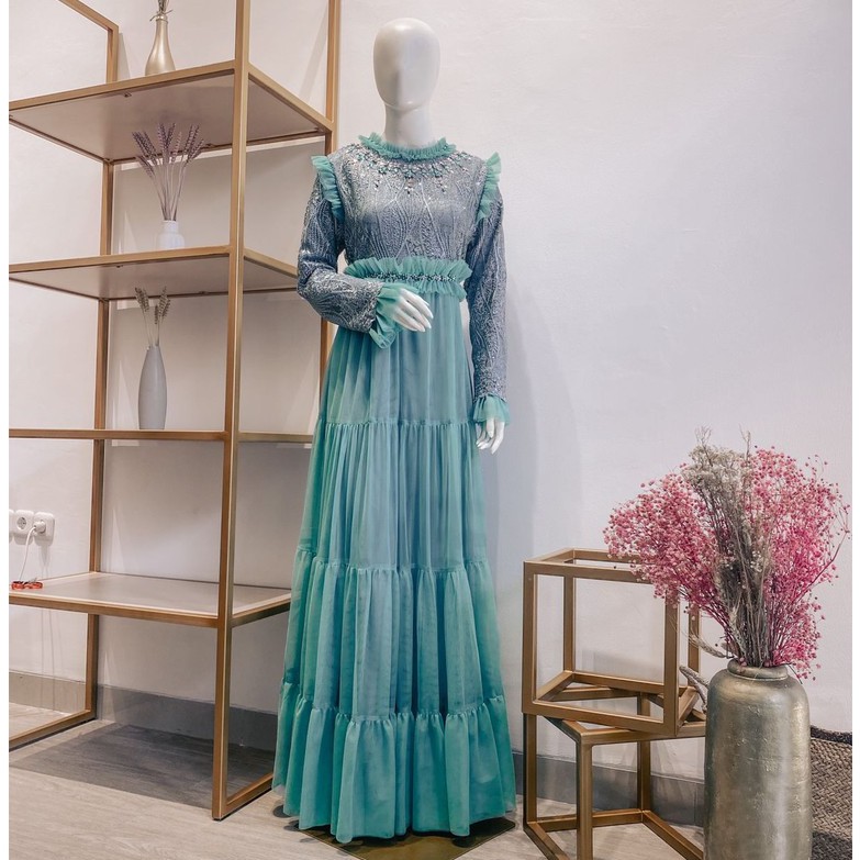 QD. GAUN ALIYAH ORIGINAL ALIYAH DRESS GAMIS PESTA MODERN GAMIS TILLE MEWAH DRESS WISUDA DRESS MUSLIM