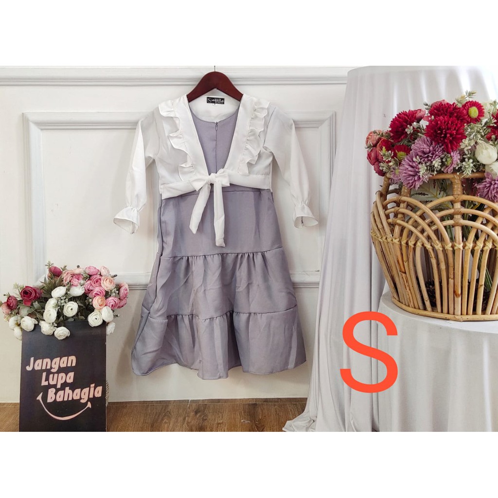 (BISA COD✔️) GAMIS IBU DAN ANAK BISA COUPLE/MODEL ROMPI POLOS/COUPLE IBU ADIK DAN KAKAK TERBARU-ABU S.3-4TH