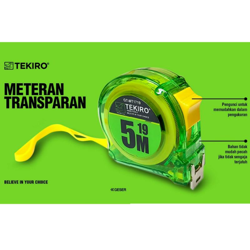 Tekiro  Meteran Transparan 3 Meter 5 Meter 7,5 Meter Measurement Tape Transparent Alat Ukur