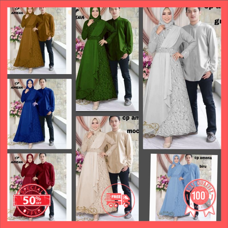 Gamis Couple Amena Pasangan Remaja Modis Kekinian Modern Terbaru 2021 Couple lebaran Suami Istri