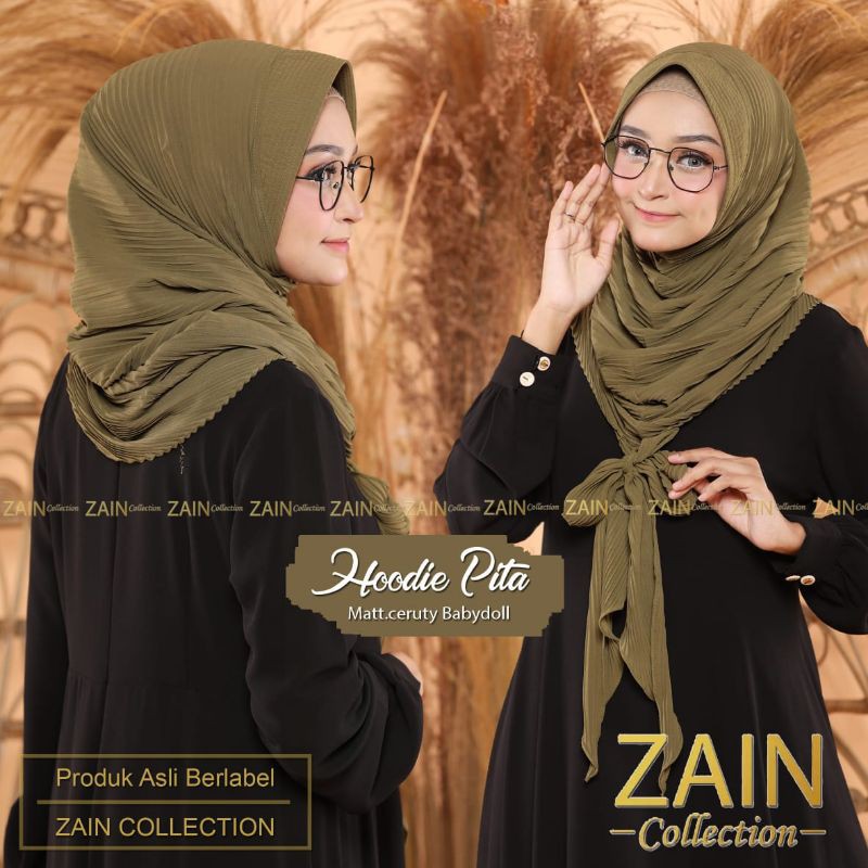 jilbab instan hoodie pita plisket ORI ZAIN-Army