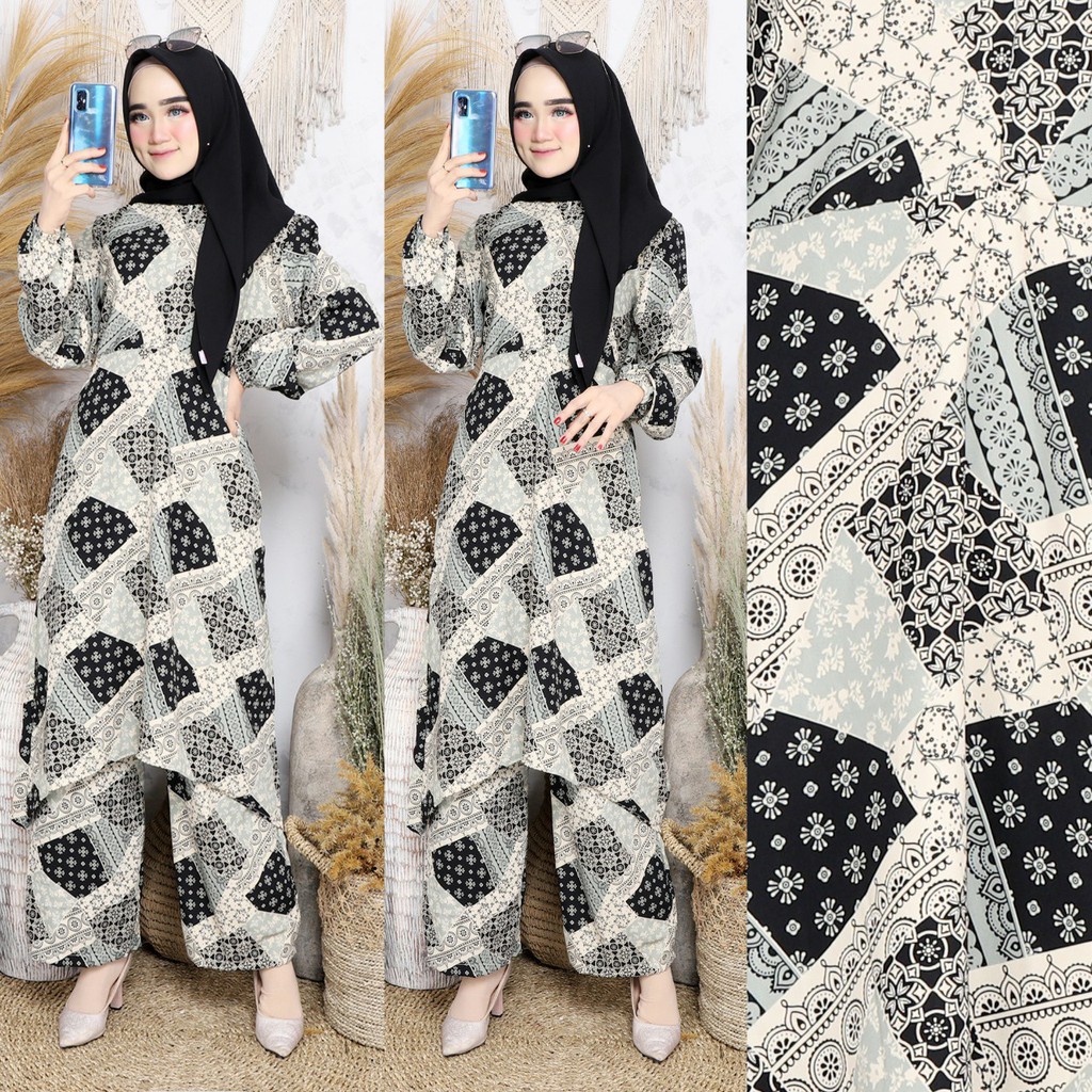Setelan Long Tunik Celana / Setelan Hijab Jumbo Big Size / Setelan Muslimah / Setelan Santai / IJ