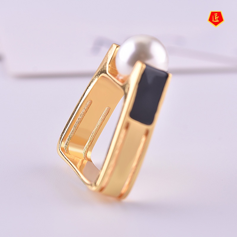 [Ready Stock]Women's Pearl Gold Ring Retro