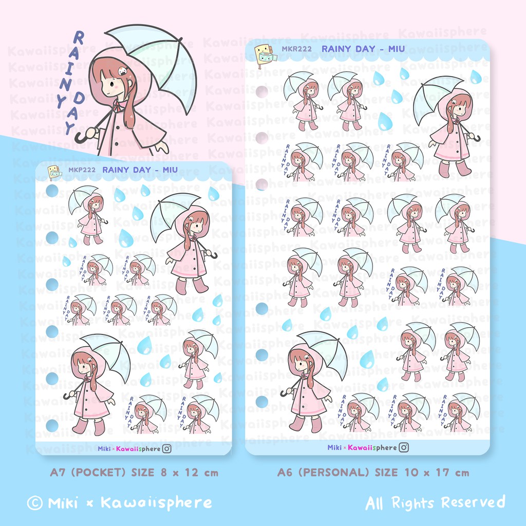 

Rainy Day - Miu Sticker Sheet | A6 / A7 Ring Planner Refill Sticker