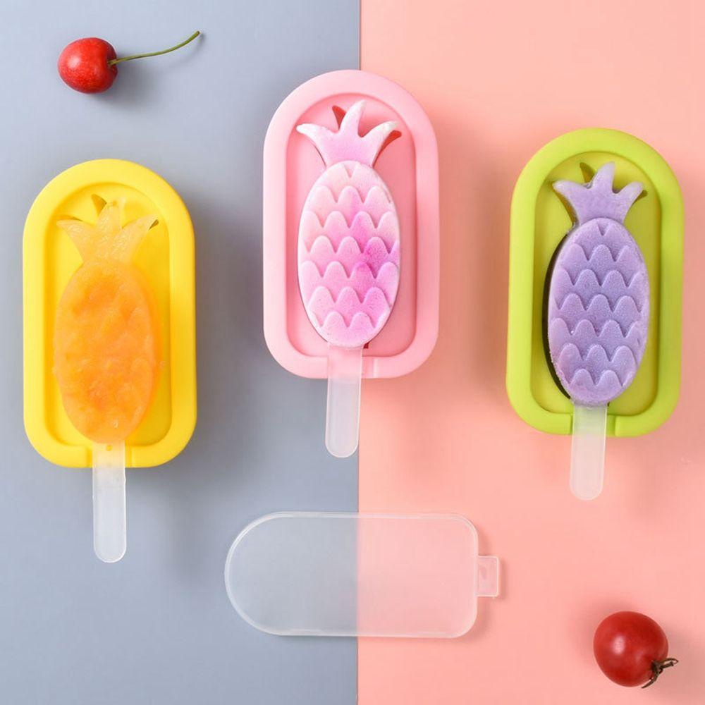 [Elegan] Cetakan Es Krim Silikon Nanas Dengan Tutup Dan Stik Gadget Dapur Buah Ice Pop Maker