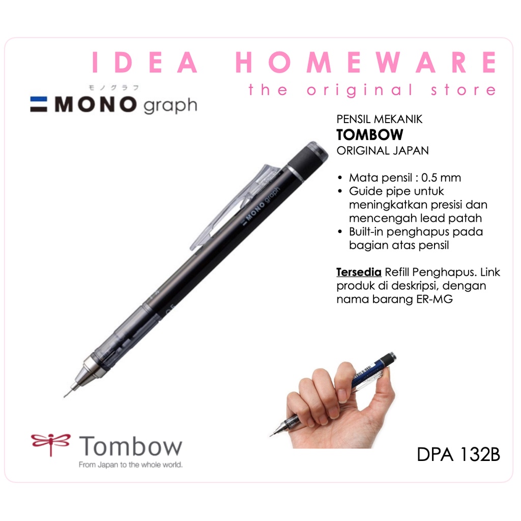 

Tombow Pensil Mekanik Mono Graph 0.5 mm Black Color Hitam DPA-132B