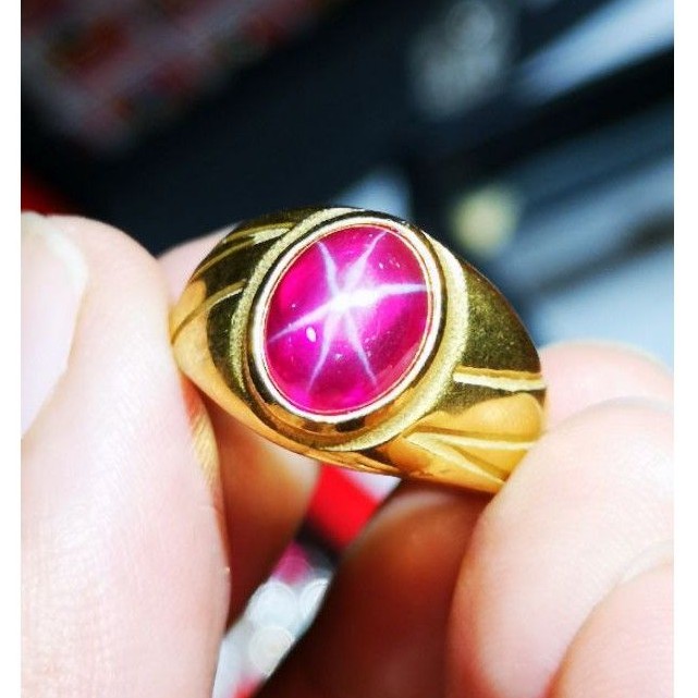 Cincin Batu Red/Pink Siyem Ruby Star Top Colour Hot Star Plus Ring Titanium HQ