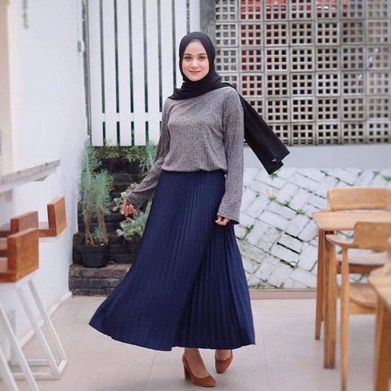 Rok Plisket Mayung Muslimah Premium Warna Navi