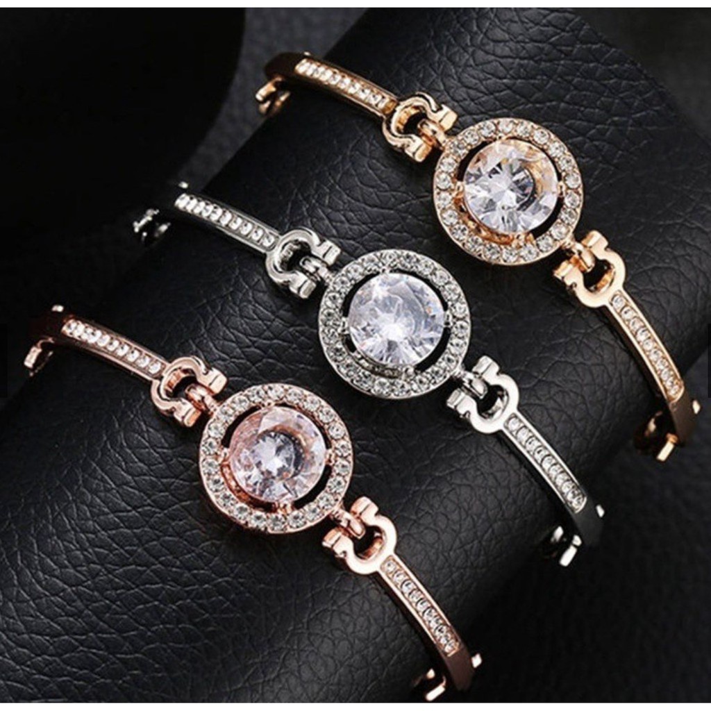 [ BISA COD ] 1 Pcs Gelang Wanita Titanium Perhiasan Tangan Kristal Fashion Korea Anti Karat Elegan