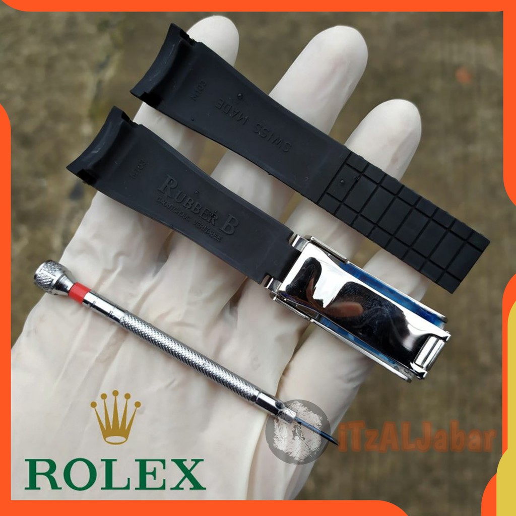 Tali jam tangan Rolex Rubber B 20mm Premium Waterproof Hitam list Hijau