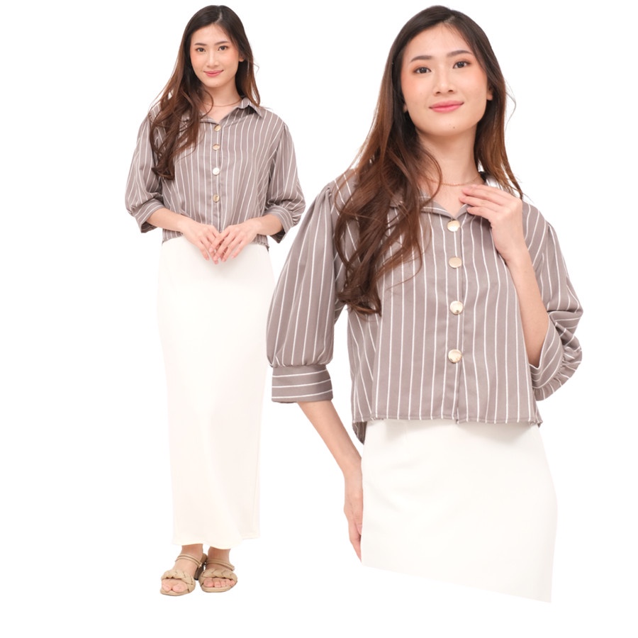 Nhm Baju Kemeja Atasan Wanita Crop Top Salur