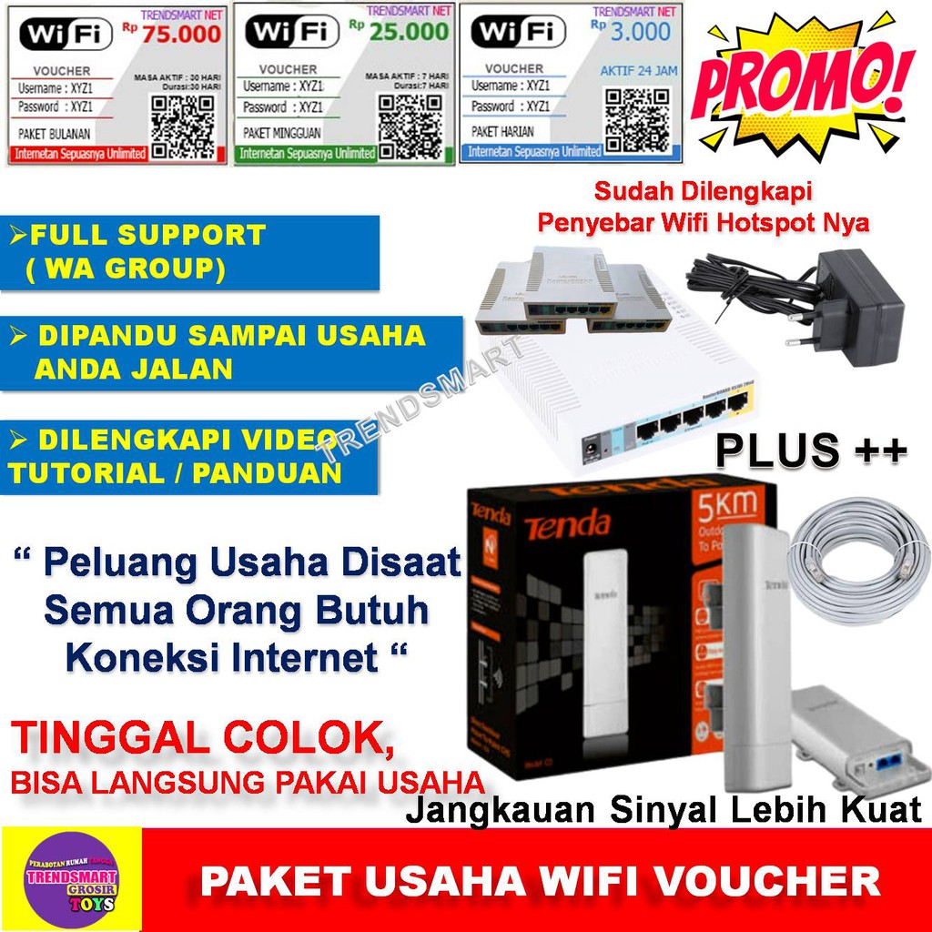 ALAT USAHA WIFI VOUCHER VOCER HOTSPOT INTERNET RT RW NET MIKROTIK RB951UI-2HND ACCESS POINT TENDA 03