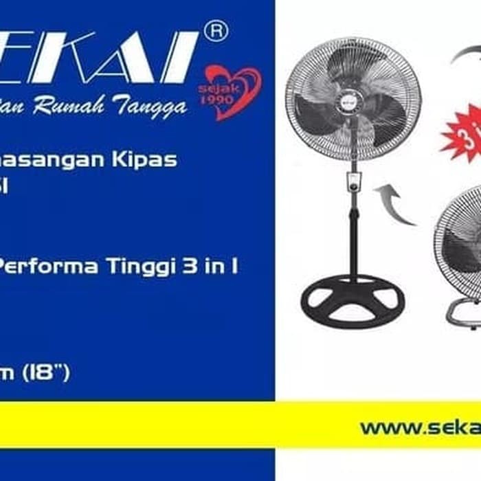 SEKAI kipas angin besi tornado 18 inch 3in1 IST 1851 Desk Wall Stand Fan 18&quot; SNI