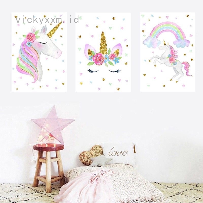 Poster Lukisan Kanvas Gambar Unicorn Pelangi Lucu untuk Dekorasi Dinding Kamar Anak | Shopee ...