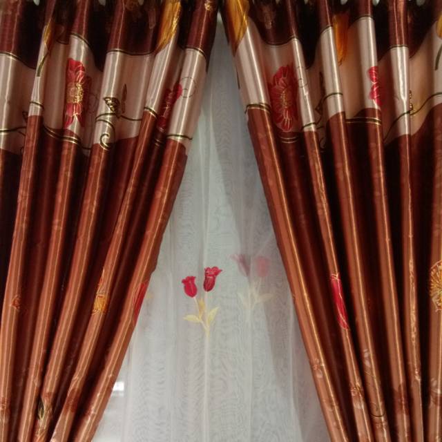 Gorden hordeng import Terbaru Haga Cuci Gudang import print mas coklat mewah