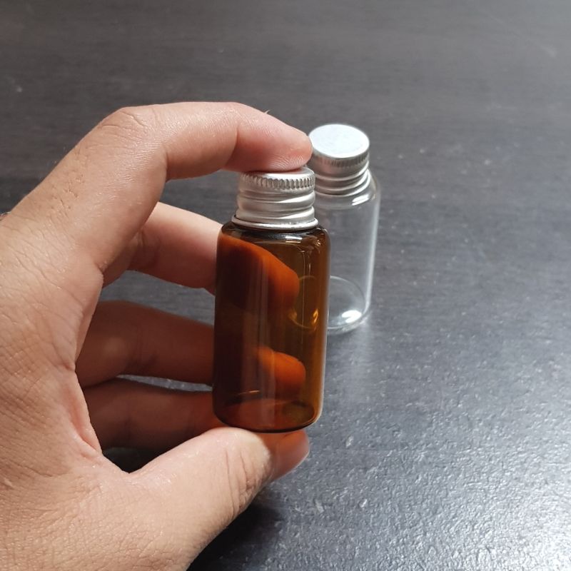 botol kaca 18/20ml tutup ulir / botol kaca tutup ulir almunium