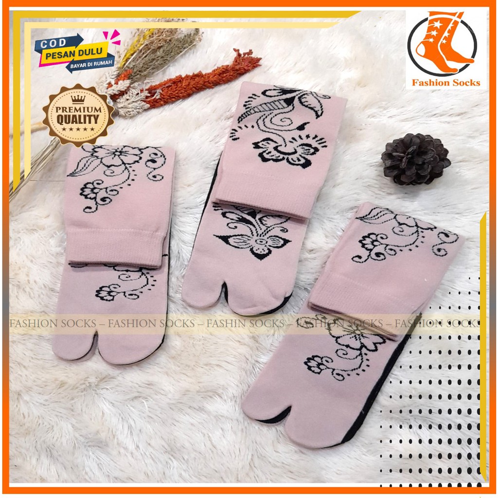 ISI 3 PASANG Kaos Kaus Kaki Jempol Jari Perempuan Wanita Muslimah Hijab Syari Panjang  Motif Hena Ak