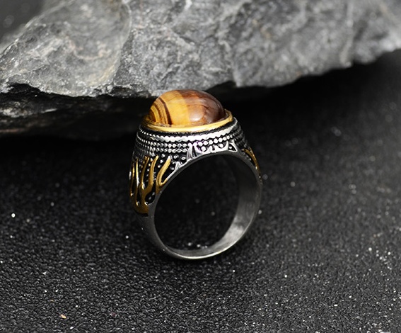 Cincin Pria Gaya Retro Kuno Timur Tengah Arab Aksen Batu Permata Tiger Eye Untuk Hadiah Pesta