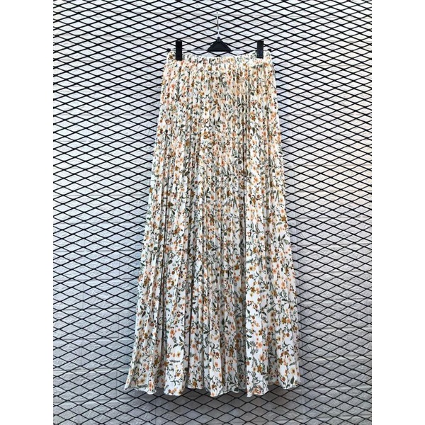 ROK PLISKET BUNGA DAISY / ROK PLISKET PREMIUM / ROK WANITA-Folwy putih