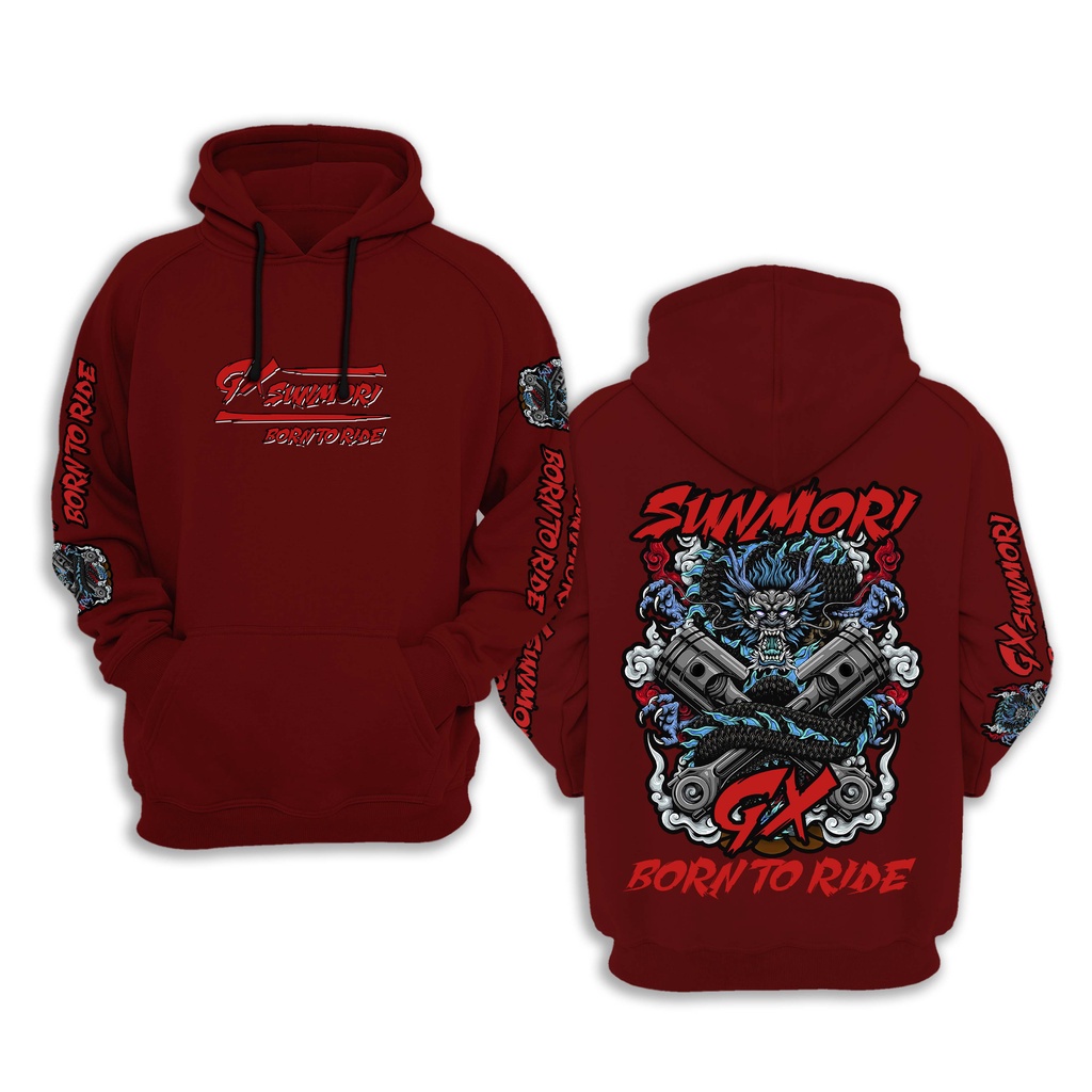 HOODIE SUNMORI GX EVIL RIDER  BORN TO RIDE KATUN FLEECE TEBAL ORIGINAL DISTRO