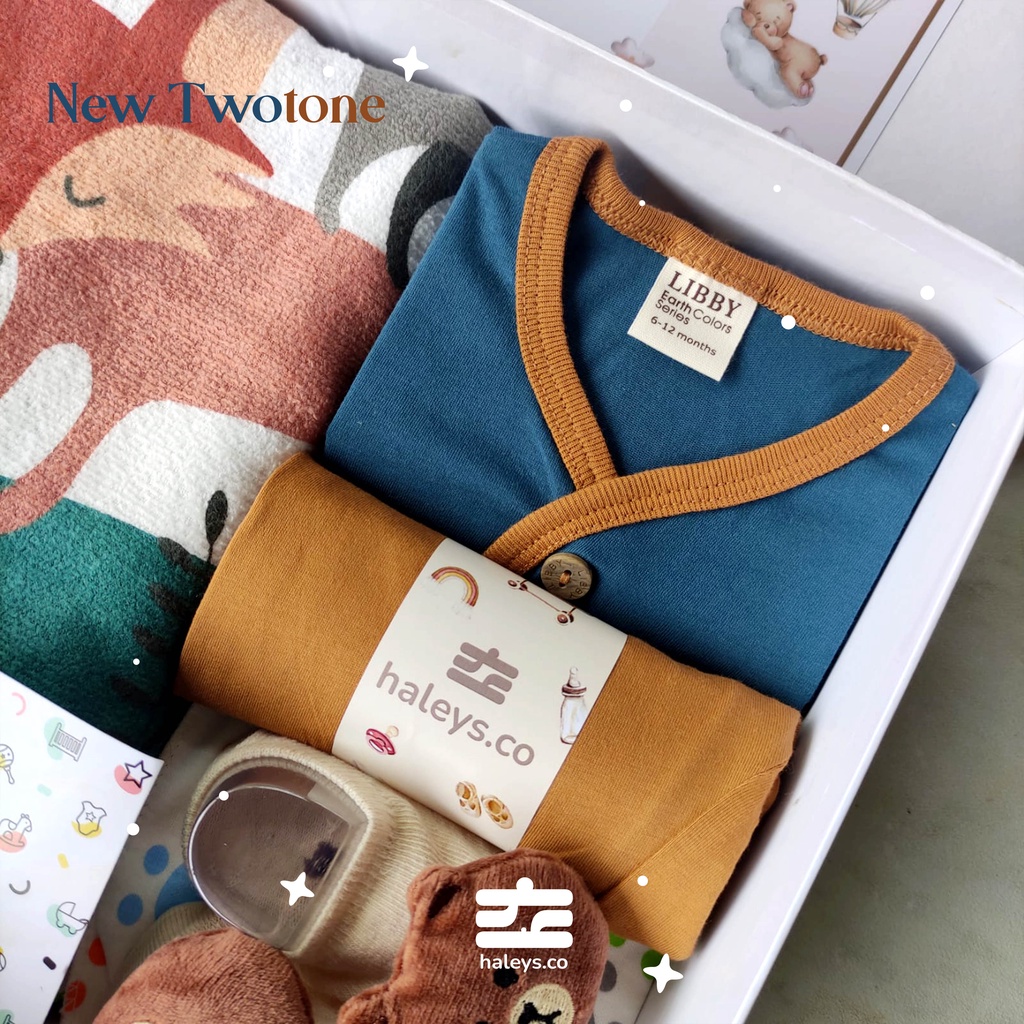 Haleys.co | NEW Twotone LIBBY  Paket Kado Baby Girl/Boy  0-12 month | Kado Lahiran Premium | Baby Gift Box |  Kado Bayi | Hampers Baby Girl | Hampers Bayi Laki Laki  VARIAN LIBBY Twotone + TOWEL LITTLE TERRY FOX