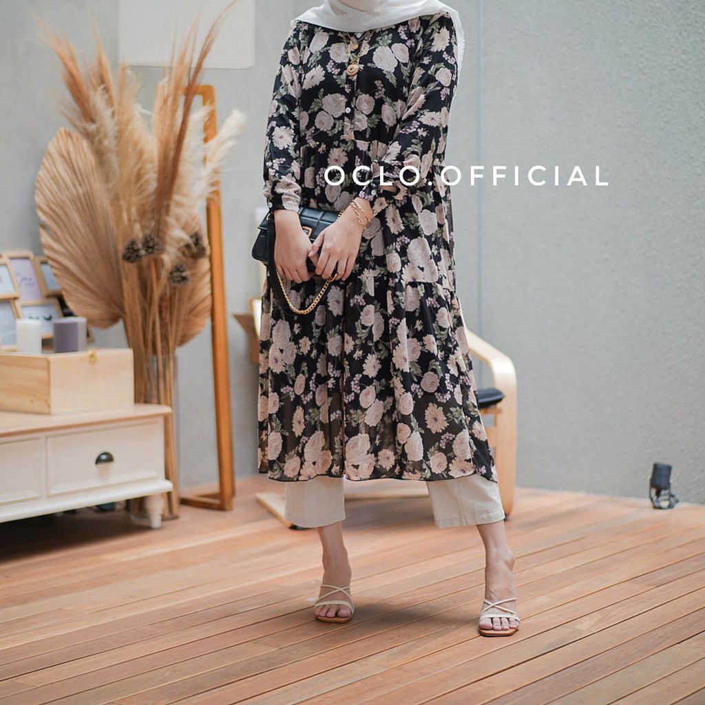 Tunik Motif Bunga - Tunik Panjang Motif Bunga - Atasan Tunik Wanita - Wulfi Atasan Tunic - Tunik Bun