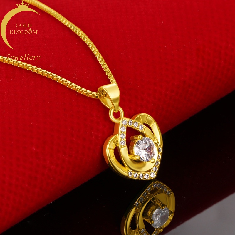 Kalung Rantai Klavikula Hias Liontin Hati Berlian 24K Untuk Wanita