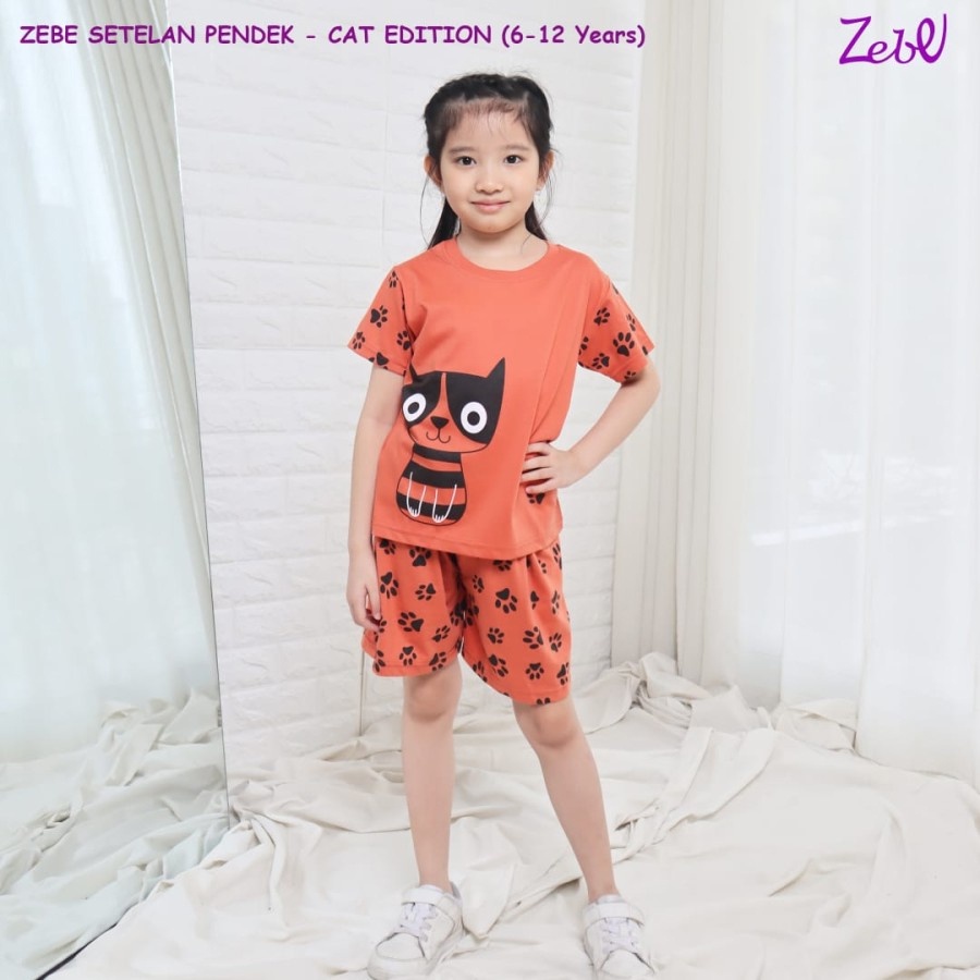 Zebe Setelan Pendek Cat edition 3pcs Girl Baju Anak Perempuan