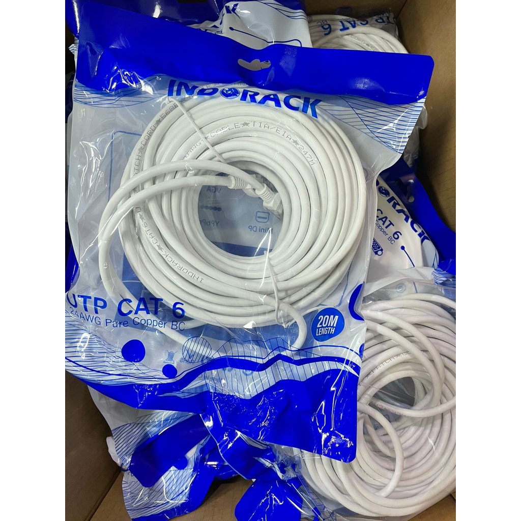 Patch Cord CAT6, 24AWG, 20 Meter Blue / White / Yellow - INDORACK 20 Meter