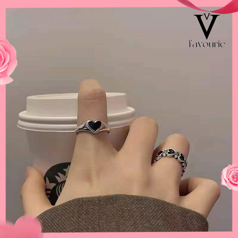 [COD]Korea Ins Baru Hip-Hop Hitam Cinta Retro Cincin Gadis Kepribadian Cincin Sederhana-FA