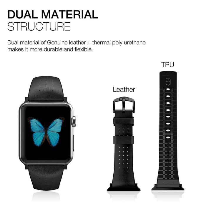 patchworks apple watch 38mm air strap with genuine leather black