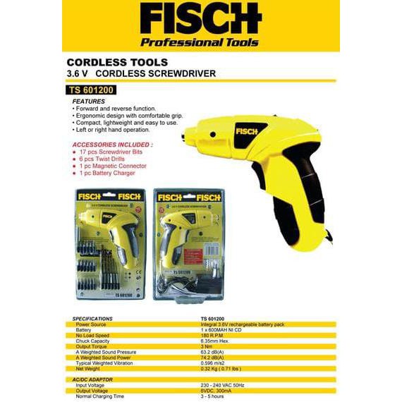 Diskon Bor Cordless / Bor Tanpa Kabel / Mesin Bor Cordless Fisch Ts-601200 Terbaru