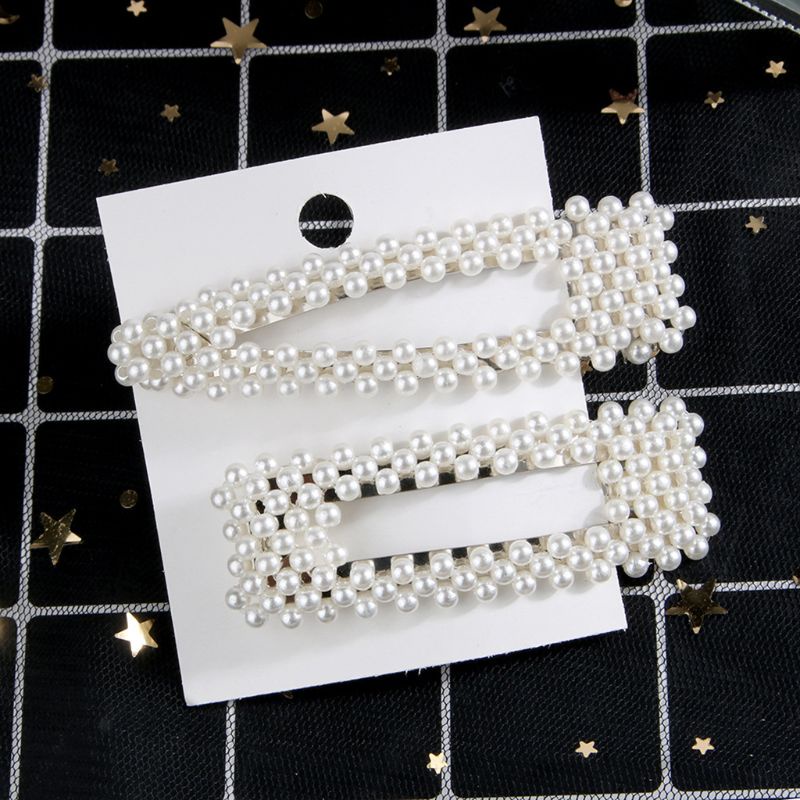 Siy 2pcs / Set Jepit Rambut Barrette Aksen Mutiara Imitasi Untuk Aksesoris Wanita