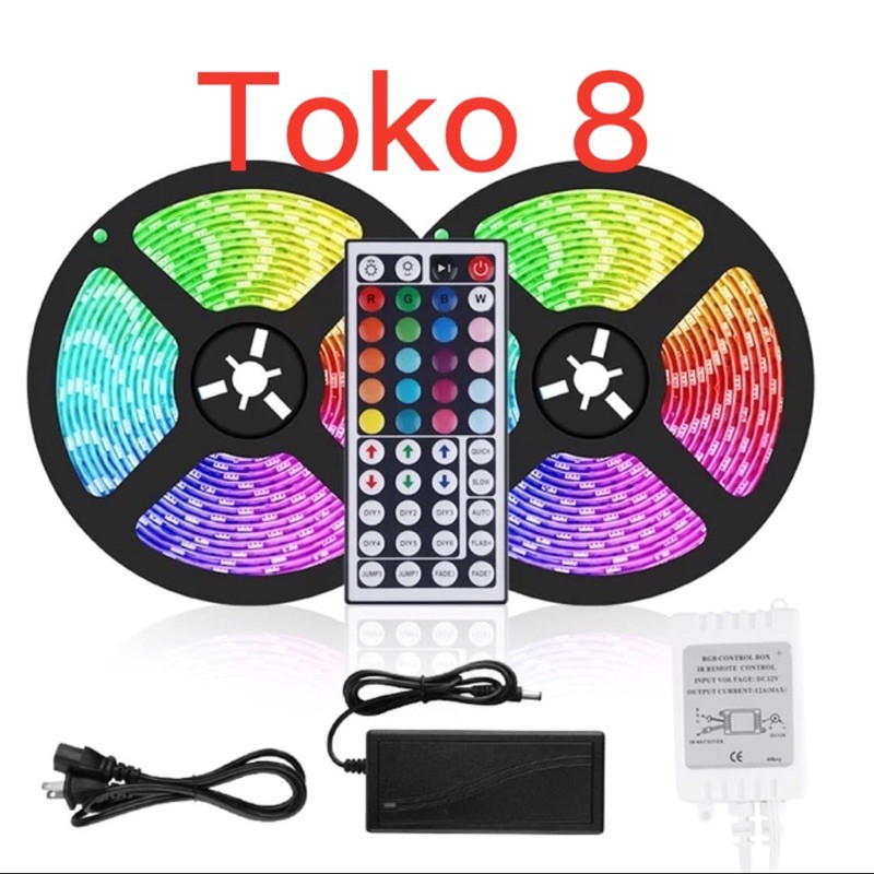 LED  STRIP RGB 5050 WARNA WARNI IP44 AC 220V + ADAPTOR + REMOTE 5050 10METER  (LAMPU TIKTOK)