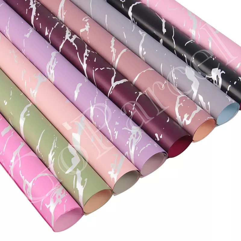 ( 5 Lembar ) BICOLOR SOLID MARBLE - FLOWER WRAPPING PAPER KOREAN CELLOPHANE PLASTIC WATERPROOF/ KERTAS BUNGA MARMER/ BUKET DOUBLE COLOR