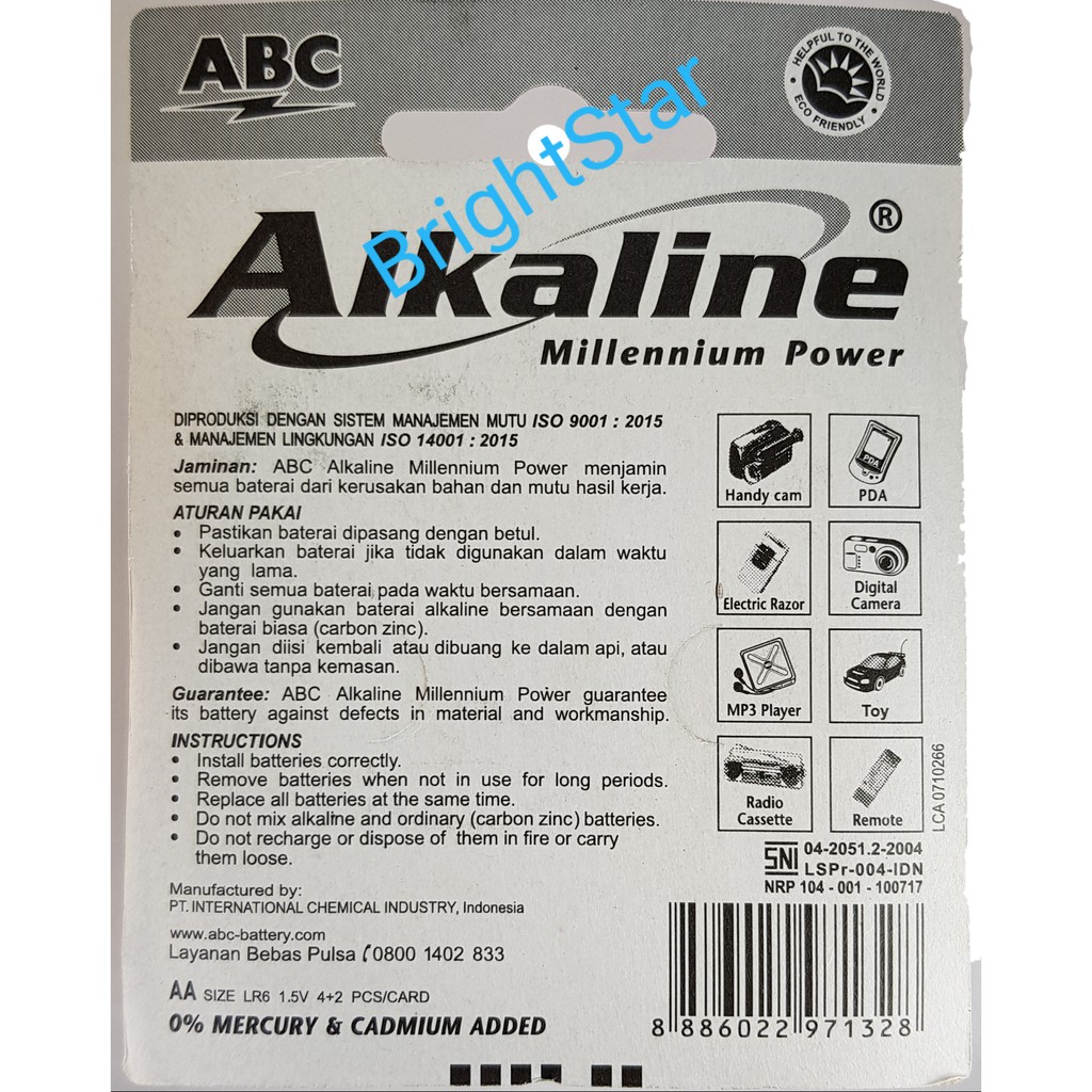 Baterai ABC Alkaline AA 6 PCS/ PACK (Isi 6)