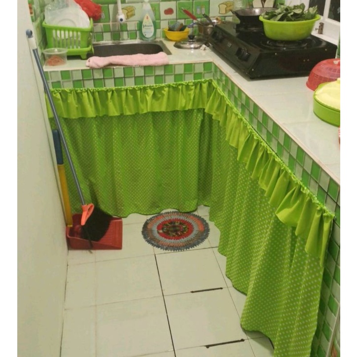 gorden kolong dapur motif hijau polkadot bisa COD