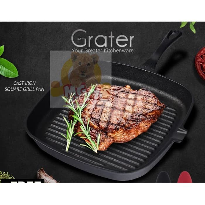 Iron Cast Grill Kotak 23cm Besi Cor SUPER TEBAL dgn corong minyak 2604