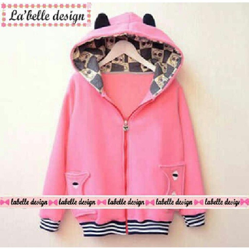 atasan kitty pink hoddie.hoodie apl kuping
