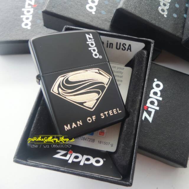 Korek zippo custom  man of steel superman grafir ukir black matte