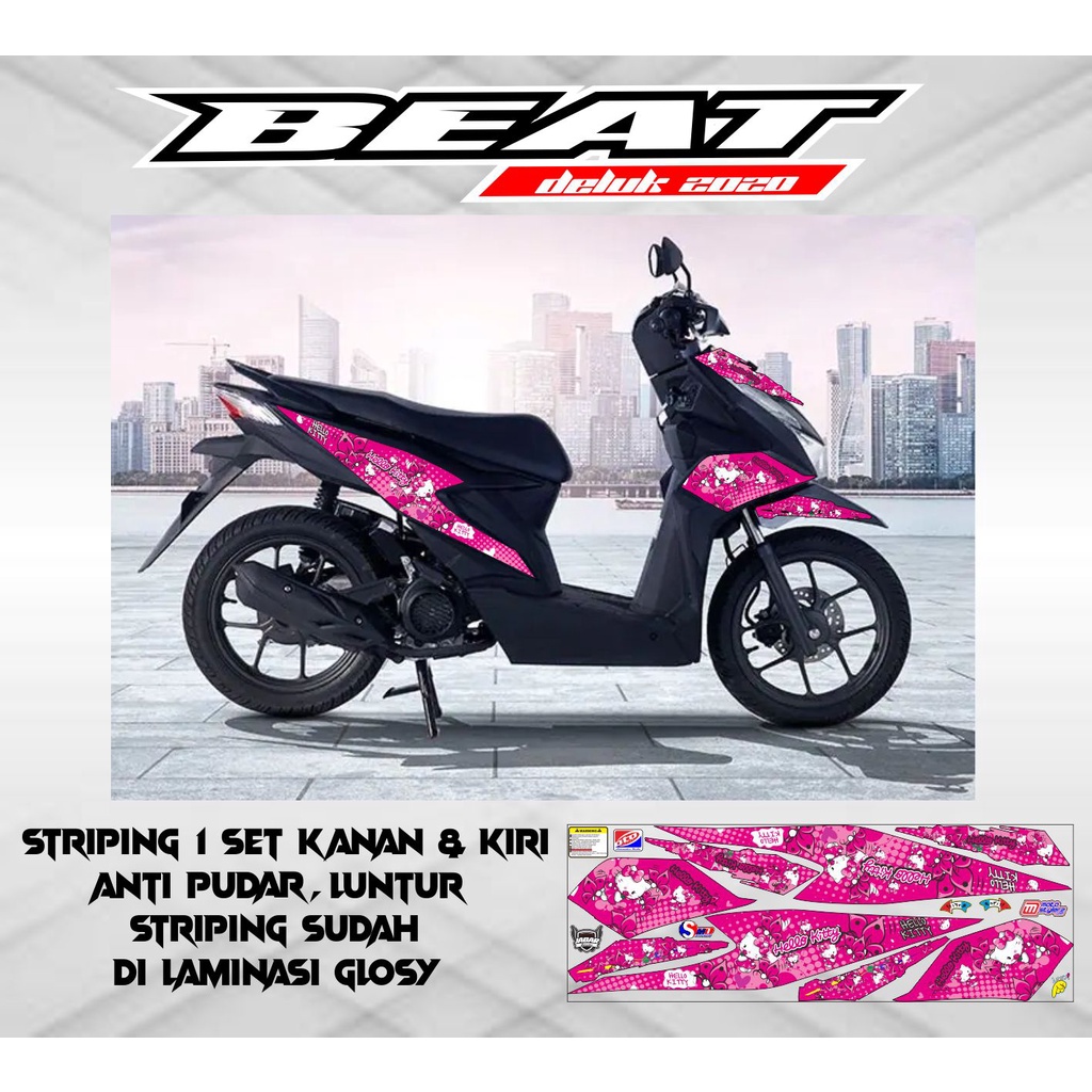STRIPING STICKER VARIASI LIS BODI MOTOR BEAT 2020 KARAKTER HELLO KITY
