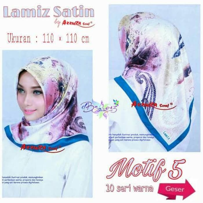 Jilbab Segiempat Satin Lamiz By Azzura Motif 5 - Jilbab Kerudung Scar